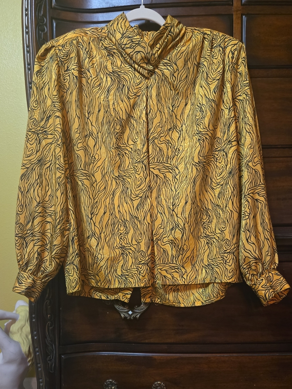 Gorgeuse Mustard Yellow Scroll Printed Long-Sleeve Blouse